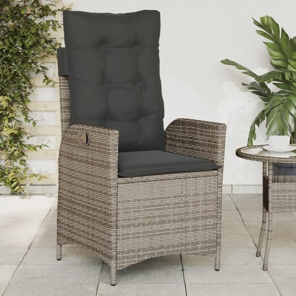 Reclining Patio Chair with Cushions Gray PE Rattan Outdoor Lounge Chair Adjustable Backrest Weather-Resistant Furniture for Poolside Backyard Sunroom