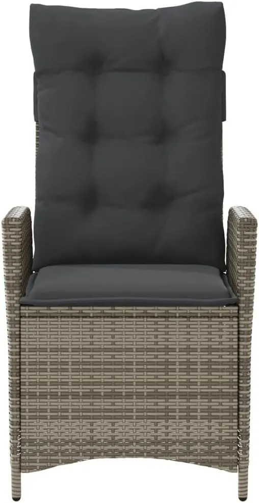 Reclining Patio Chair with Cushions Gray PE Rattan Outdoor Lounge Chair Adjustable Backrest Weather-Resistant Furniture for Poolside Backyard Sunroom