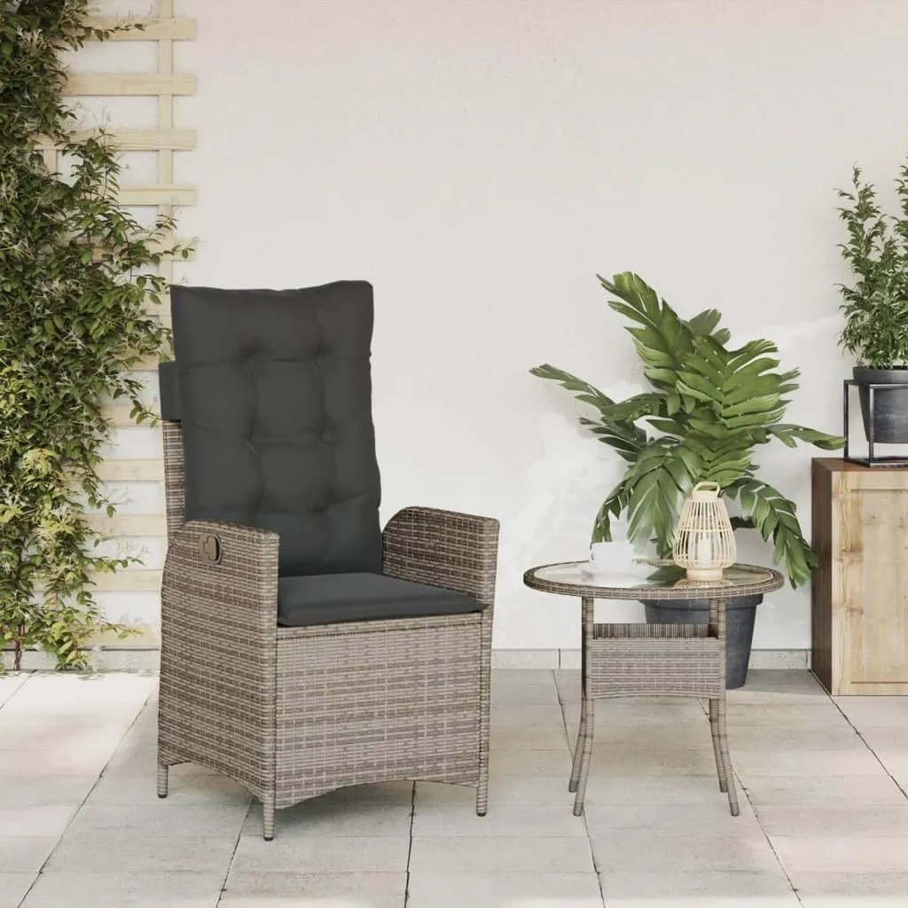 Reclining Patio Chair with Cushions Gray PE Rattan Outdoor Lounge Chair Adjustable Backrest Weather-Resistant Furniture for Poolside Backyard Sunroom