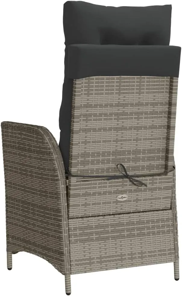 Reclining Patio Chair with Cushions Gray PE Rattan Outdoor Lounge Chair Adjustable Backrest Weather-Resistant Furniture for Poolside Backyard Sunroom