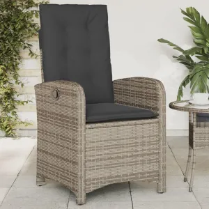 Reclining Patio Chair with Cushions Gray Poly Rattan Outdoor Furniture Adjustable Backrest Weather-Resistant Steel Frame Lounge Chair for Poolside Backyard Deck