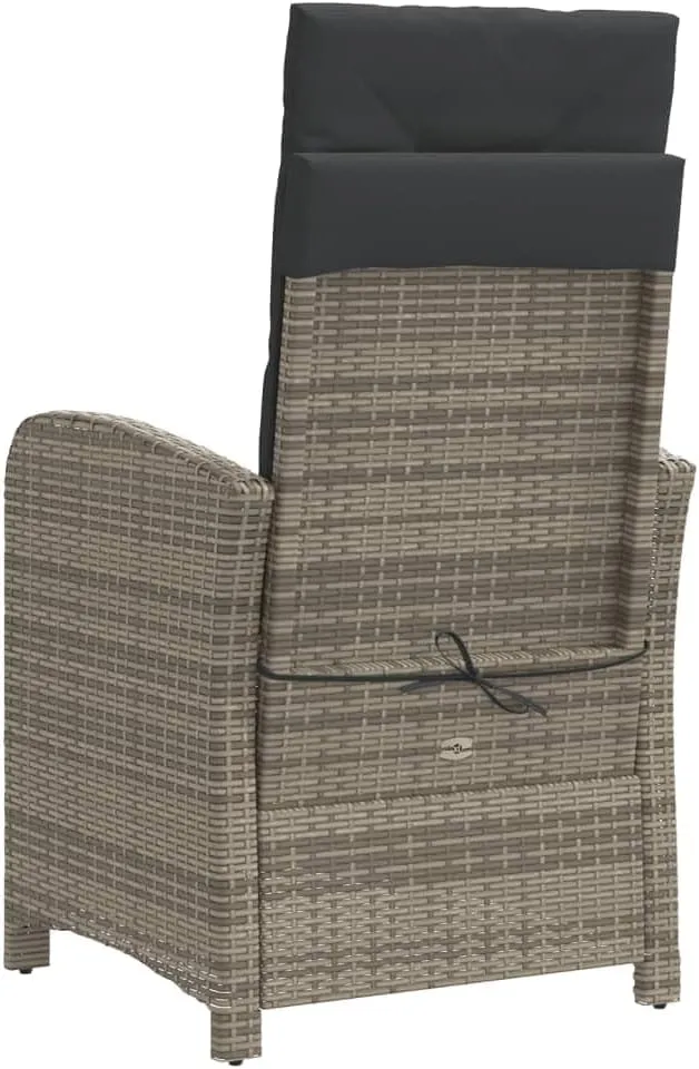 Reclining Patio Chair with Cushions Gray Poly Rattan Outdoor Furniture Adjustable Backrest Weather-Resistant Steel Frame Lounge Chair for Poolside Backyard Deck