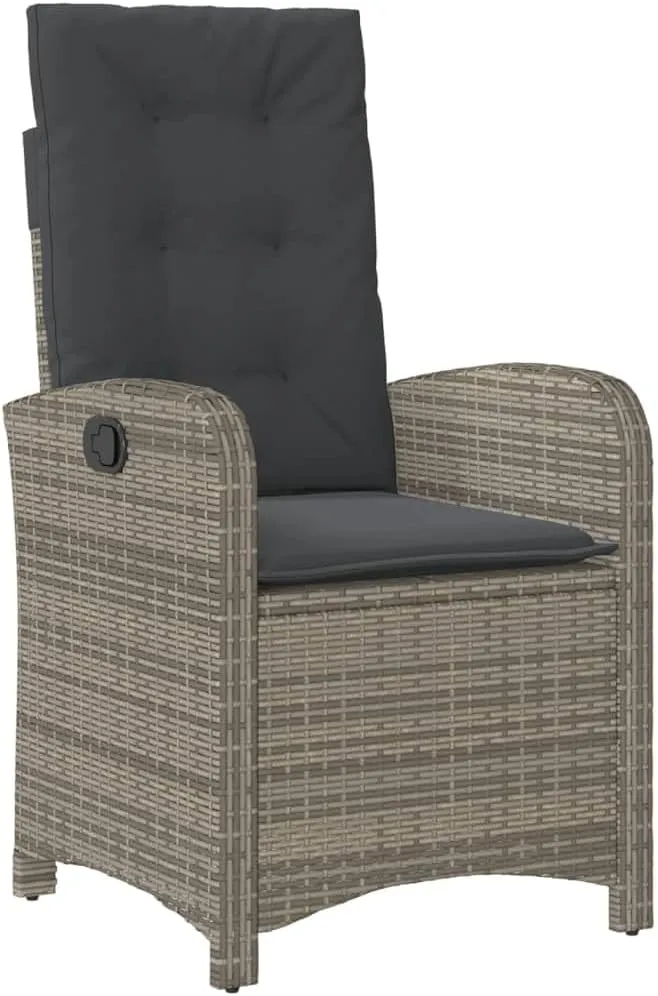 Reclining Patio Chair with Cushions Gray Poly Rattan Outdoor Furniture Adjustable Backrest Weather-Resistant Steel Frame Lounge Chair for Poolside Backyard Deck