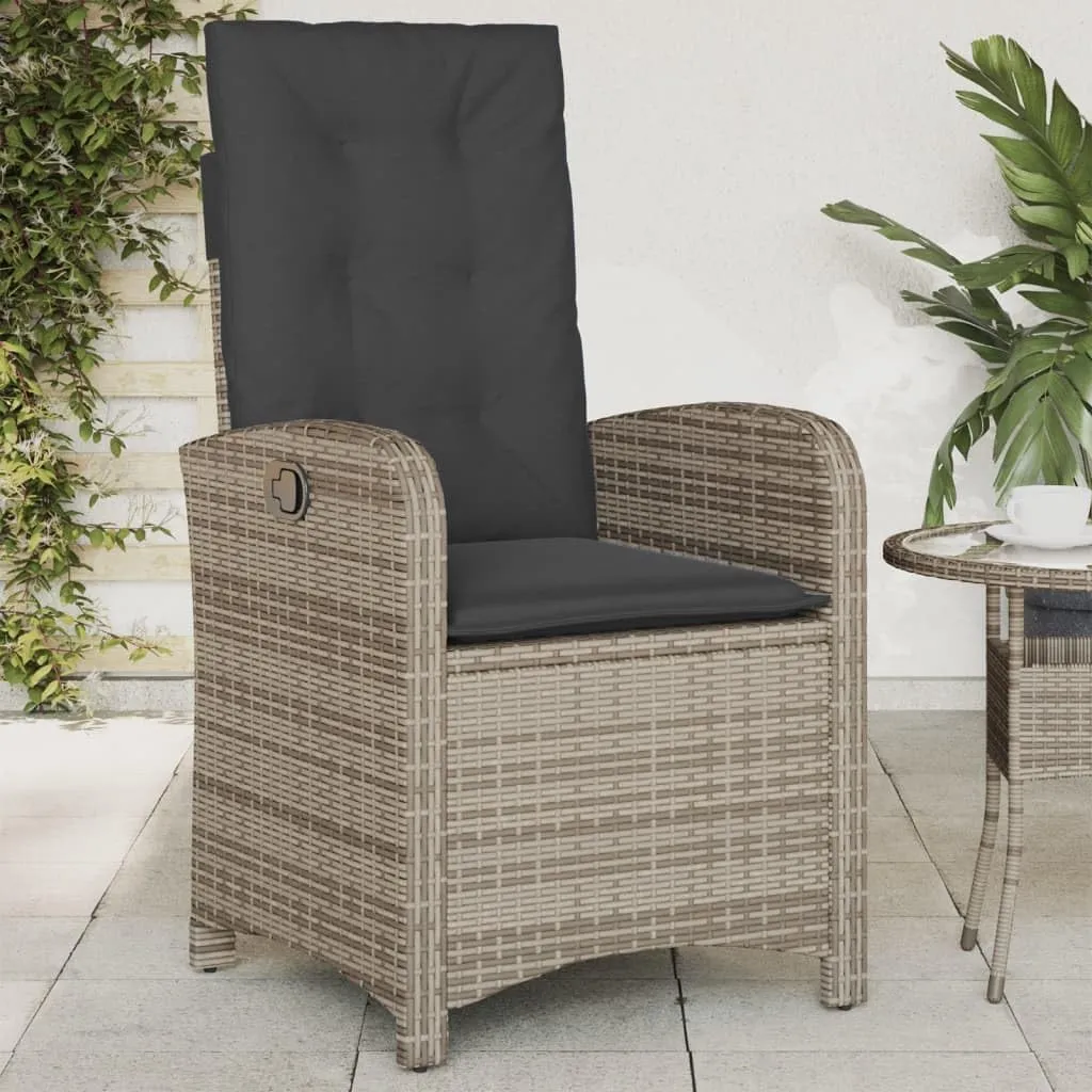 Reclining Patio Chair with Cushions Gray Poly Rattan Outdoor Furniture Adjustable Backrest Weather-Resistant Steel Frame Lounge Chair for Poolside Backyard Deck