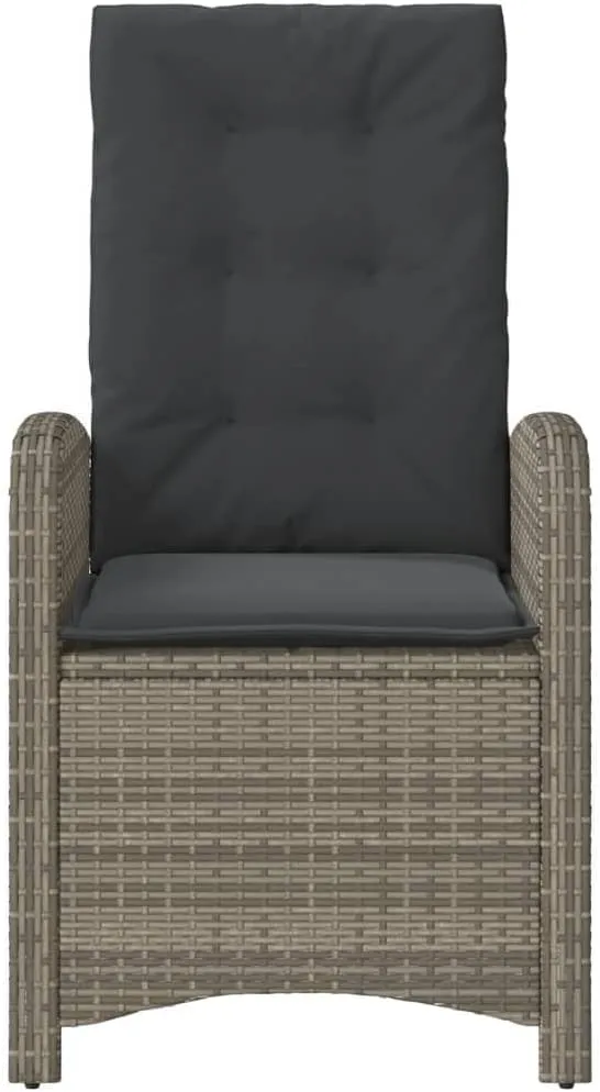 Reclining Patio Chair with Cushions Gray Poly Rattan Outdoor Furniture Adjustable Backrest Weather-Resistant Steel Frame Lounge Chair for Poolside Backyard Deck