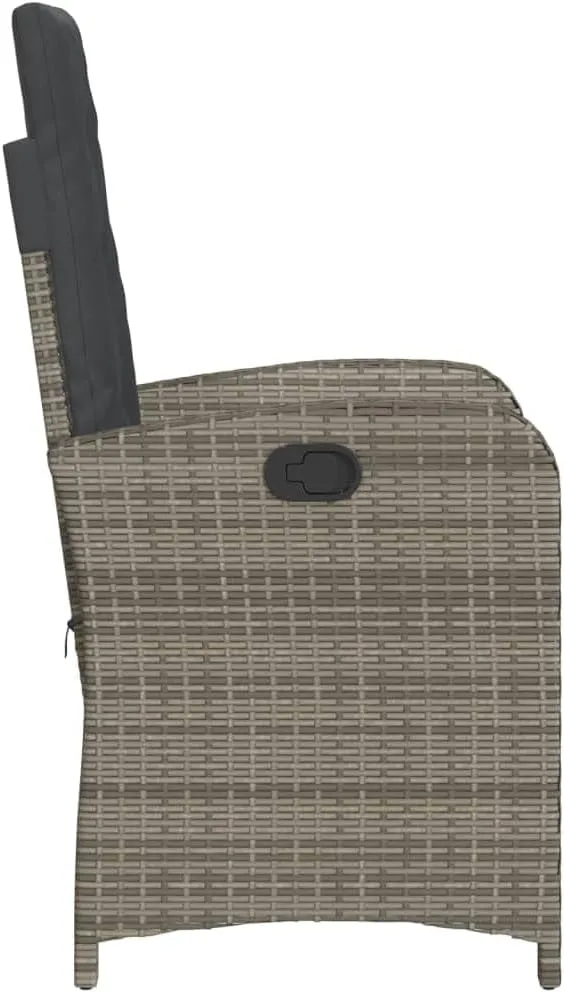 Reclining Patio Chair with Cushions Gray Poly Rattan Outdoor Furniture Adjustable Backrest Weather-Resistant Steel Frame Lounge Chair for Poolside Backyard Deck