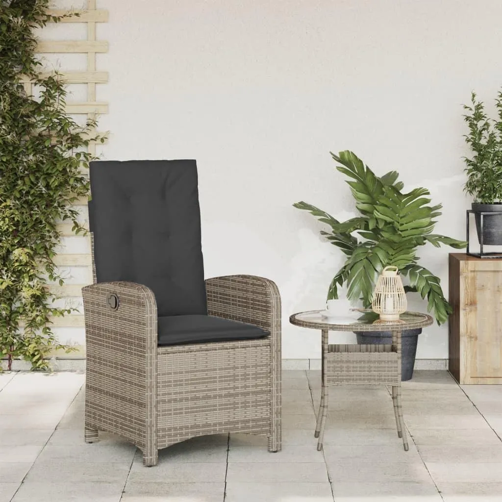 Reclining Patio Chair with Cushions Gray Poly Rattan Outdoor Furniture Adjustable Backrest Weather-Resistant Steel Frame Lounge Chair for Poolside Backyard Deck