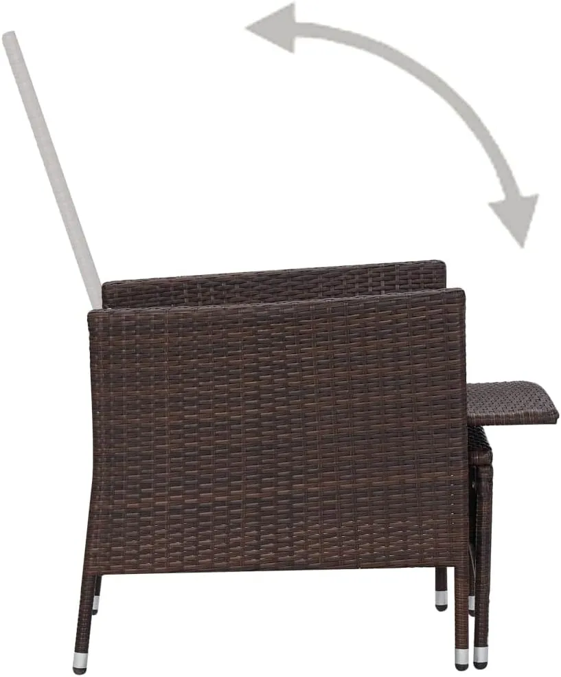 Reclining Patio Chair with Cushions PE Rattan Outdoor Furniture Brown 24.4"x51.6"x41.7" Adjustable Backrest & Built-in Footrest for Poolside Backyard Sunroom