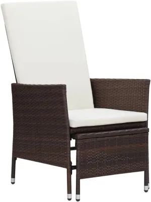 Reclining Patio Chair with Cushions PE Rattan Outdoor Furniture Brown 24.4"x51.6"x41.7" Adjustable Backrest & Built-in Footrest for Poolside Backyard Sunroom