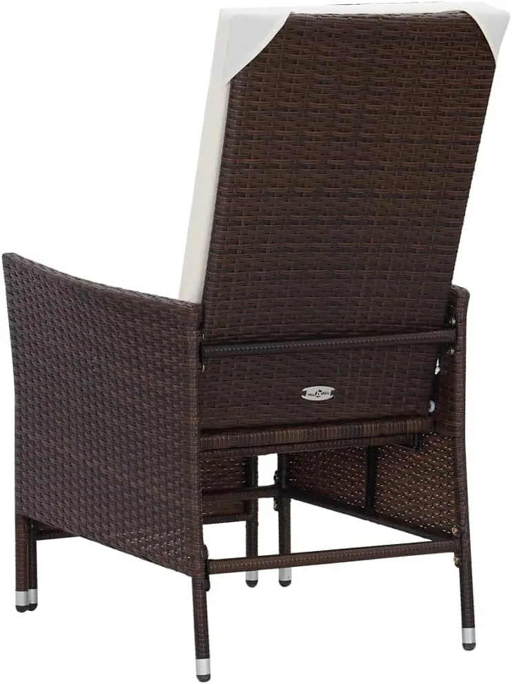 Reclining Patio Chair with Cushions PE Rattan Outdoor Furniture Brown 24.4"x51.6"x41.7" Adjustable Backrest & Built-in Footrest for Poolside Backyard Sunroom