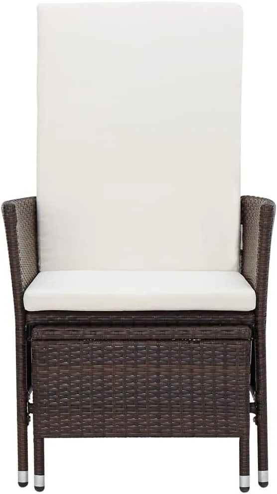 Reclining Patio Chair with Cushions PE Rattan Outdoor Furniture Brown 24.4"x51.6"x41.7" Adjustable Backrest & Built-in Footrest for Poolside Backyard Sunroom