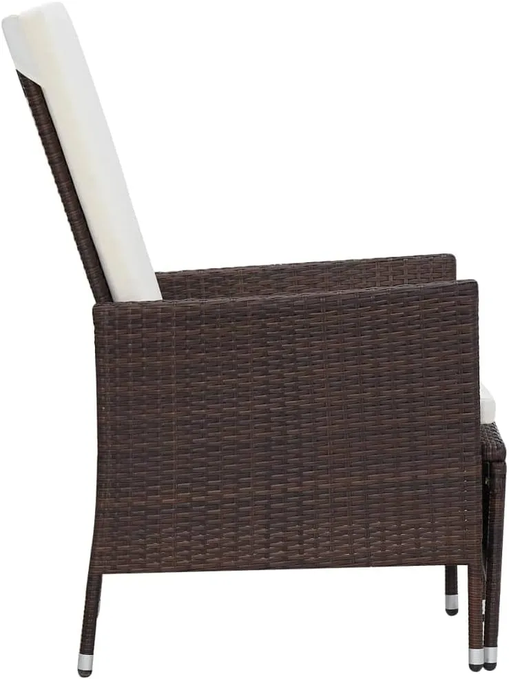Reclining Patio Chair with Cushions PE Rattan Outdoor Furniture Brown 24.4"x51.6"x41.7" Adjustable Backrest & Built-in Footrest for Poolside Backyard Sunroom