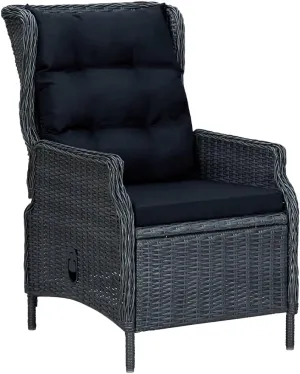Reclining Patio Chair with Cushions Poly Rattan Dark Gray Outdoor Recliner Chair for Patio, Garden, Balcony, Comfortable Lounge Chair with Adjustable Backrest and Cushions