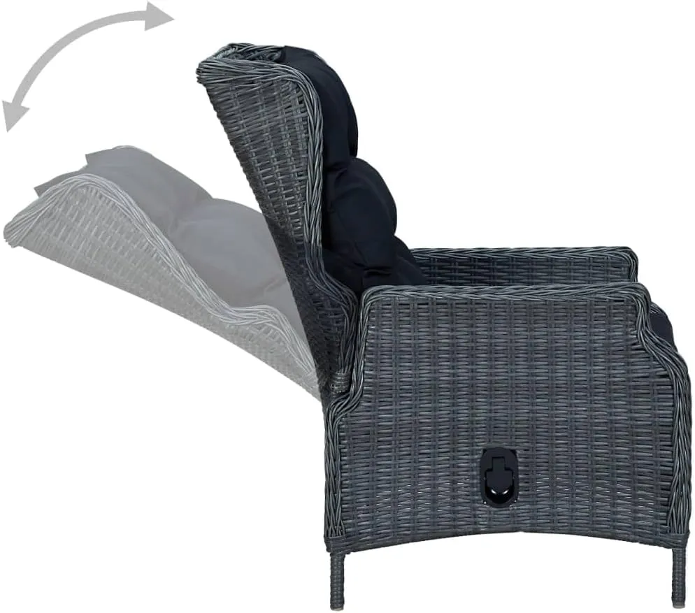 Reclining Patio Chair with Cushions Poly Rattan Dark Gray Outdoor Recliner Chair for Patio, Garden, Balcony, Comfortable Lounge Chair with Adjustable Backrest and Cushions