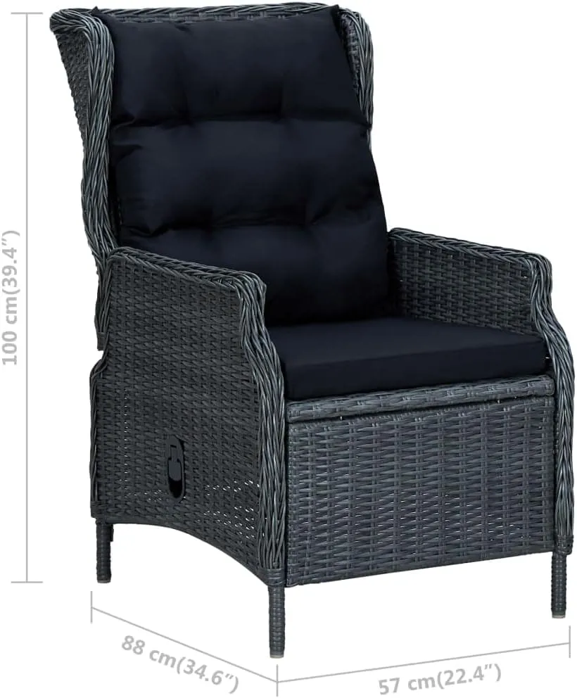 Reclining Patio Chair with Cushions Poly Rattan Dark Gray Outdoor Recliner Chair for Patio, Garden, Balcony, Comfortable Lounge Chair with Adjustable Backrest and Cushions