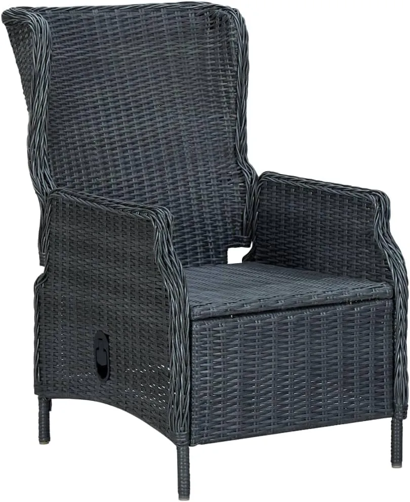 Reclining Patio Chair with Cushions Poly Rattan Dark Gray Outdoor Recliner Chair for Patio, Garden, Balcony, Comfortable Lounge Chair with Adjustable Backrest and Cushions