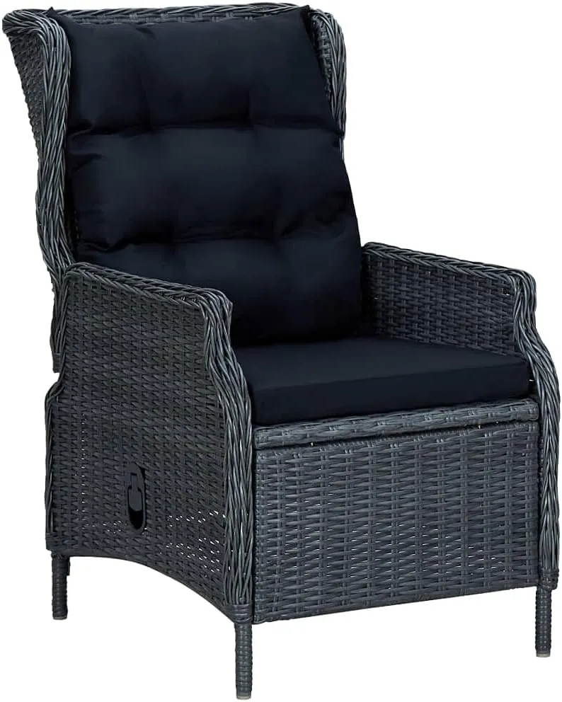 Reclining Patio Chair with Cushions Poly Rattan Dark Gray Outdoor Recliner Chair for Patio, Garden, Balcony, Comfortable Lounge Chair with Adjustable Backrest and Cushions