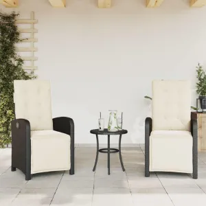 Reclining Patio Chairs 2 Pack with Adjustable Backrest and Footrest, PE Rattan Outdoor Lounge Chairs Black with Cream Cushions for Poolside Tanning, Backyard Relaxation