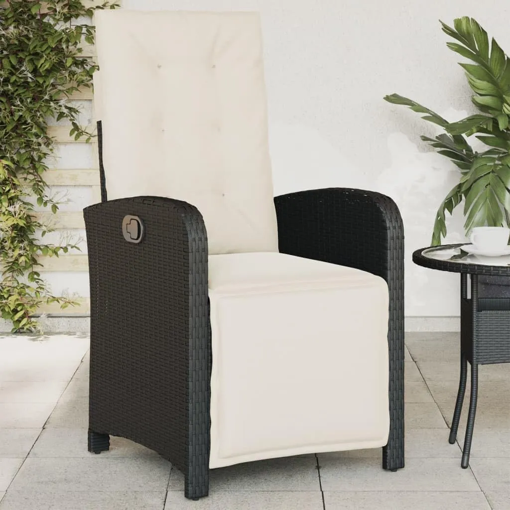 Reclining Patio Chairs 2 Pack with Adjustable Backrest and Footrest, PE Rattan Outdoor Lounge Chairs Black with Cream Cushions for Poolside Tanning, Backyard Relaxation