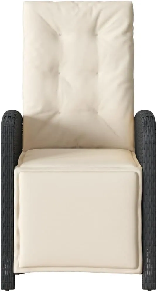 Reclining Patio Chairs 2 Pack with Adjustable Backrest and Footrest, PE Rattan Outdoor Lounge Chairs Black with Cream Cushions for Poolside Tanning, Backyard Relaxation