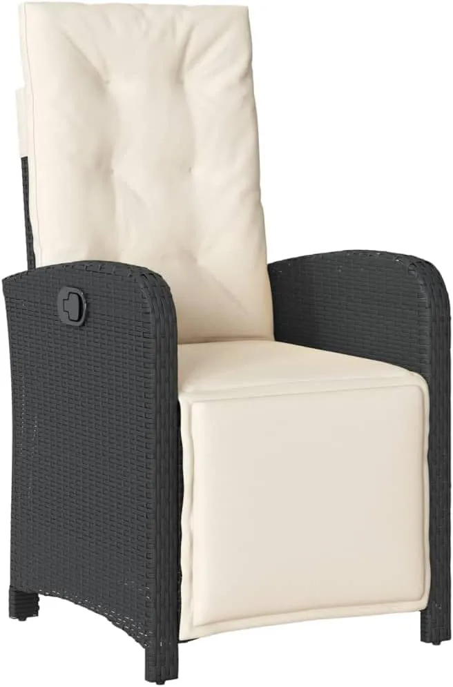 Reclining Patio Chairs 2 Pack with Adjustable Backrest and Footrest, PE Rattan Outdoor Lounge Chairs Black with Cream Cushions for Poolside Tanning, Backyard Relaxation
