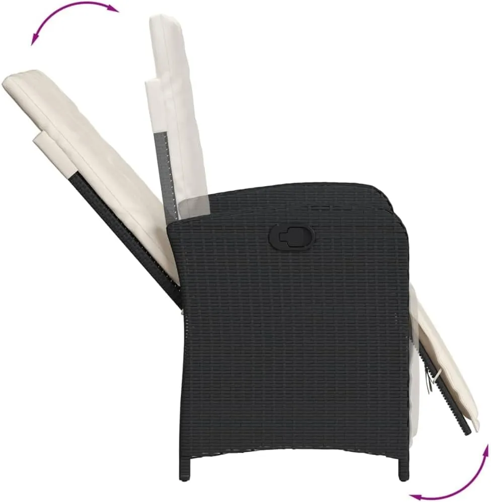 Reclining Patio Chairs 2 Pack with Adjustable Backrest and Footrest, PE Rattan Outdoor Lounge Chairs Black with Cream Cushions for Poolside Tanning, Backyard Relaxation