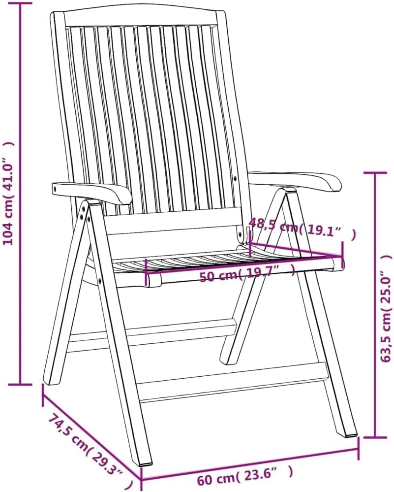 Reclining Patio Chairs 2 pcs Solid Teak Wood Adjustable Lounge Chair Folding Garden Chairs Outdoor Furniture for Patio, Deck, Beach, and Lawn