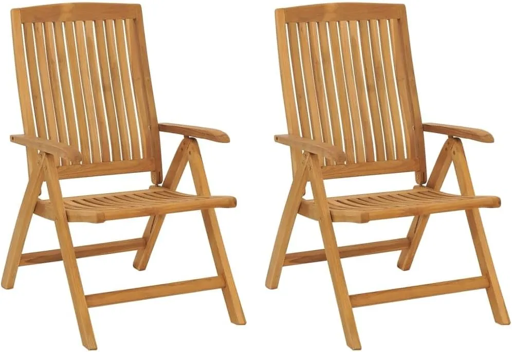 Reclining Patio Chairs 2 pcs Solid Teak Wood Adjustable Lounge Chair Folding Garden Chairs Outdoor Furniture for Patio, Deck, Beach, and Lawn