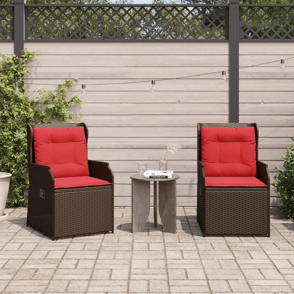 Reclining Patio Chairs 2 pcs with Cushions Brown Poly Rattan