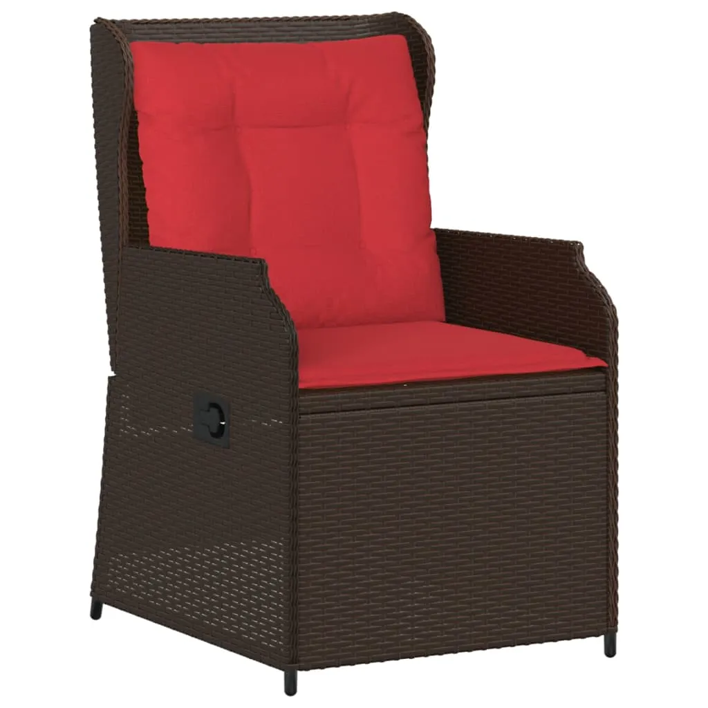 Reclining Patio Chairs 2 pcs with Cushions Brown Poly Rattan