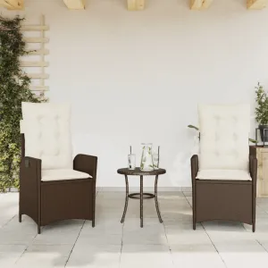 Reclining Patio Chairs 2 pcs with Cushions Brown Poly Rattan