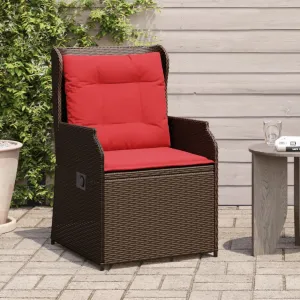 Reclining Patio Chairs 2 pcs with Cushions Brown Poly Rattan