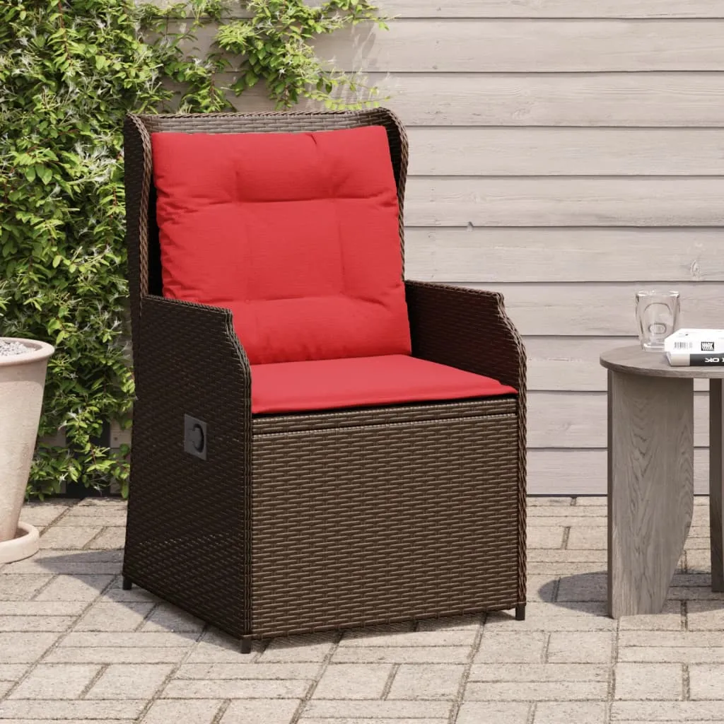 Reclining Patio Chairs 2 pcs with Cushions Brown Poly Rattan