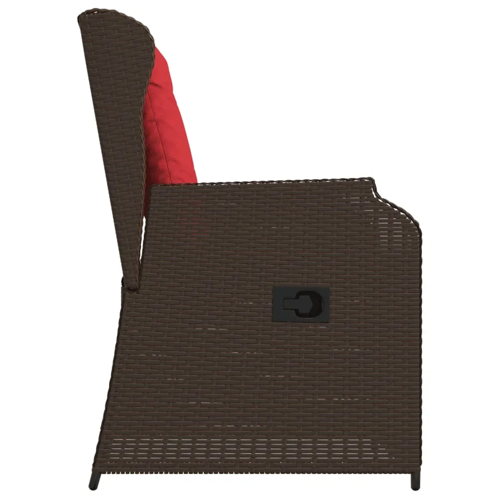 Reclining Patio Chairs 2 pcs with Cushions Brown Poly Rattan