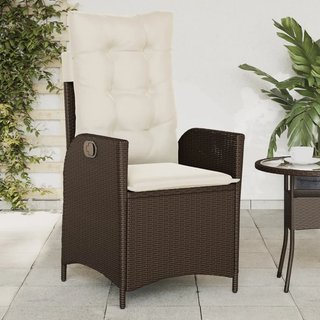 Reclining Patio Chairs 2 pcs with Cushions Brown Poly Rattan