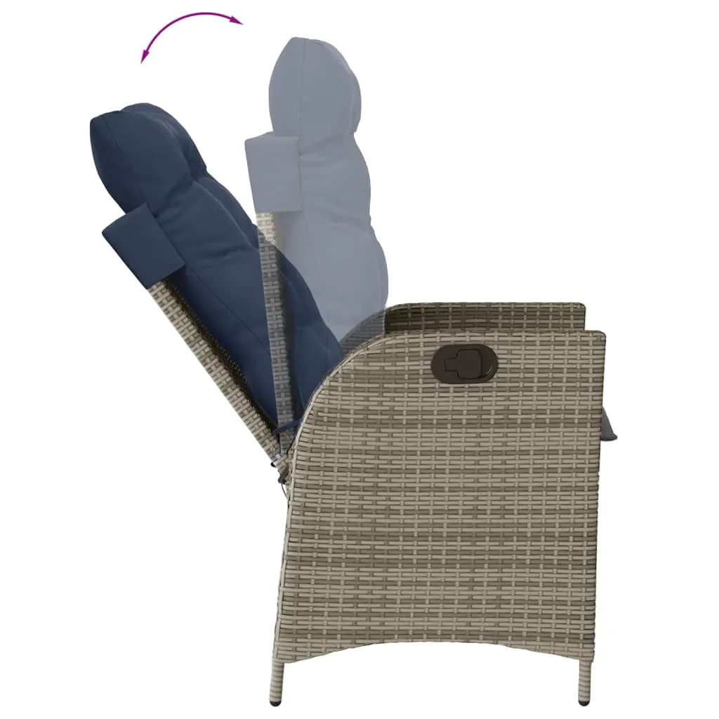 Reclining Patio Chairs 2 pcs with Cushions Gray Poly Rattan