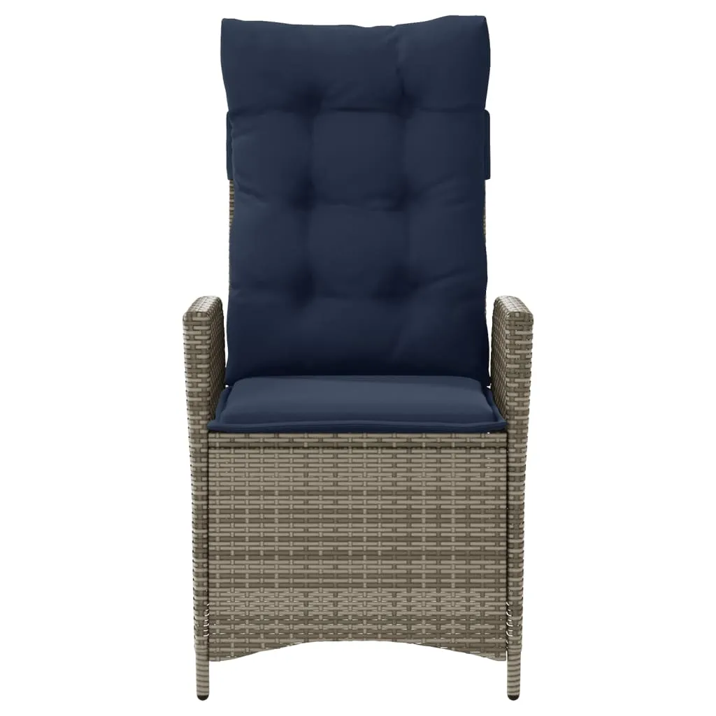 Reclining Patio Chairs 2 pcs with Cushions Gray Poly Rattan
