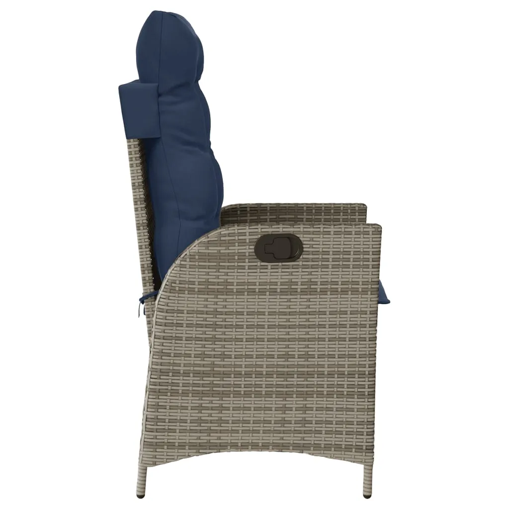 Reclining Patio Chairs 2 pcs with Cushions Gray Poly Rattan