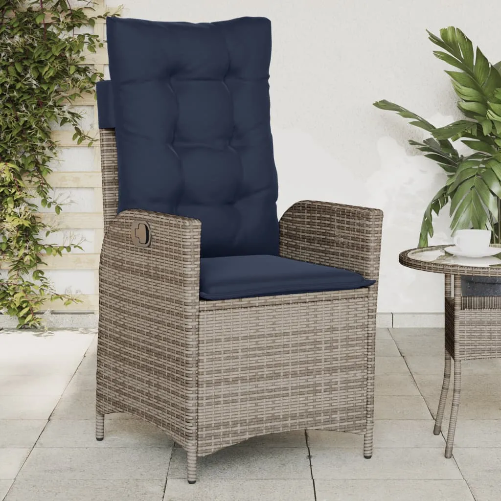 Reclining Patio Chairs 2 pcs with Cushions Gray Poly Rattan