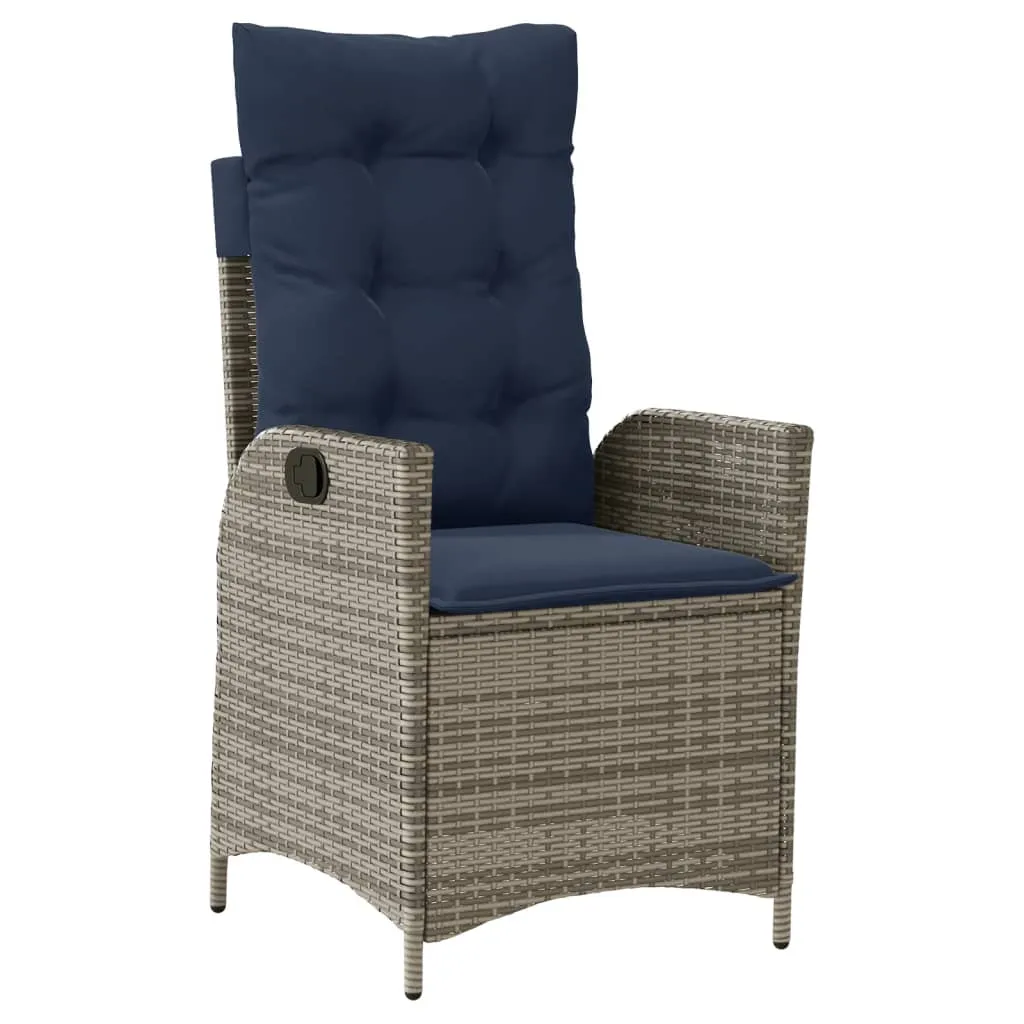Reclining Patio Chairs 2 pcs with Cushions Gray Poly Rattan