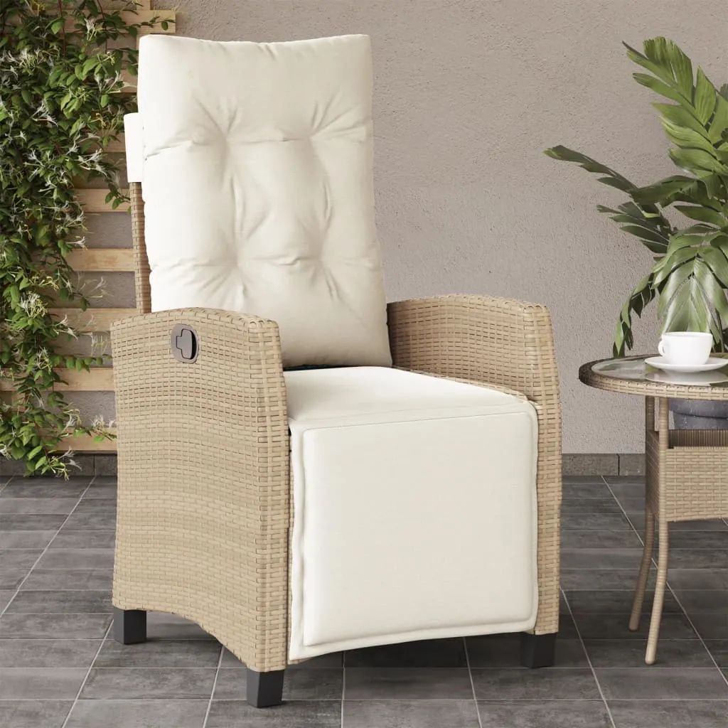 Reclining Patio Chairs 2 pcs with Footrest Beige Poly Rattan