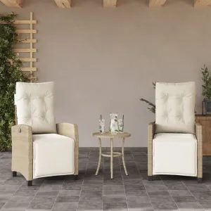 Reclining Patio Chairs 2 pcs with Footrest Beige Poly Rattan