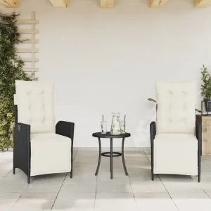 Reclining Patio Chairs 2 pcs with Footrest Black Poly Rattan