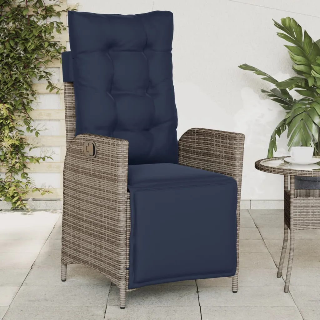 Reclining Patio Chairs 2 pcs with Footrest Gray Poly Rattan