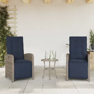 Reclining Patio Chairs 2 pcs with Footrest Gray Poly Rattan