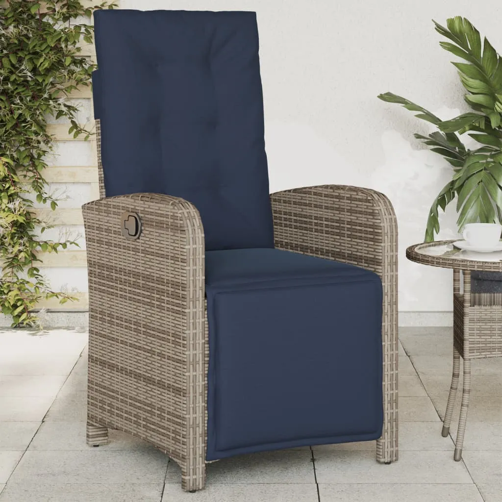 Reclining Patio Chairs 2 pcs with Footrest Gray Poly Rattan
