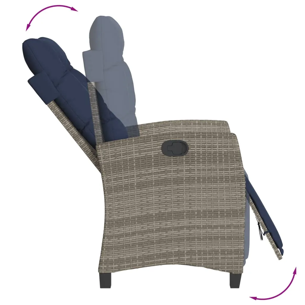 Reclining Patio Chairs 2 pcs with Footrest Gray Poly Rattan