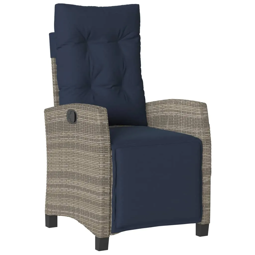 Reclining Patio Chairs 2 pcs with Footrest Gray Poly Rattan