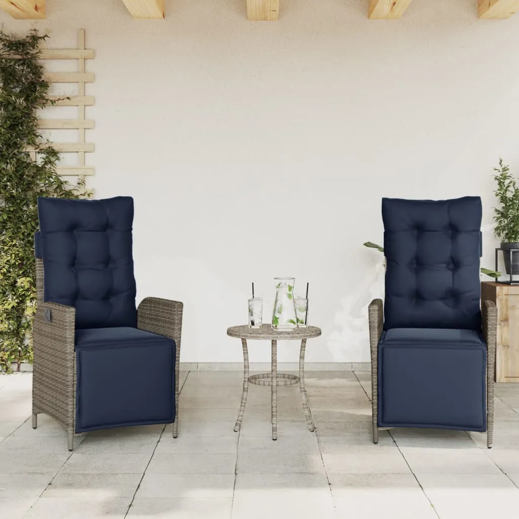 Reclining Patio Chairs 2 pcs with Footrest Gray Poly Rattan