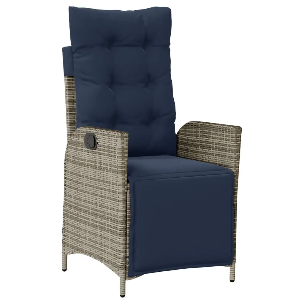 Reclining Patio Chairs 2 pcs with Footrest Gray Poly Rattan